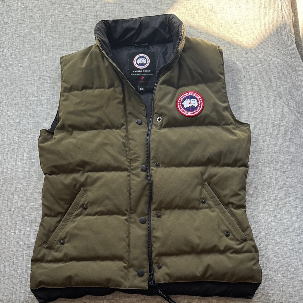 Canada Goose Olive Green Quilted Down Vest with Logo Patch